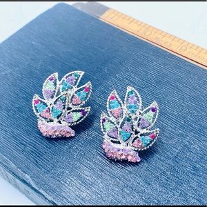 Vintage rhinestone pierced earrings colorful